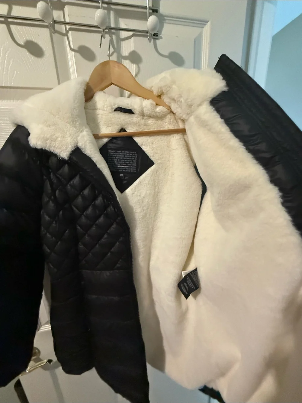 Ladies Quilted Black Jacket with Faux Fur Lining- Medium
